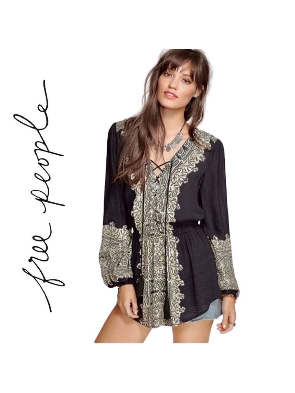 Free People Wildest Moments Long Sleeve Tunic Size Small